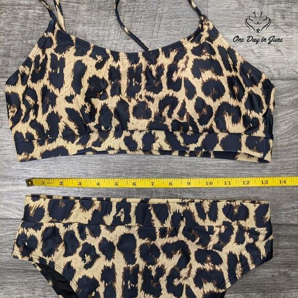 Pink Queen Crop Spaghetti Strap Bikini Swimsuit Size L - Picture 3 of 4